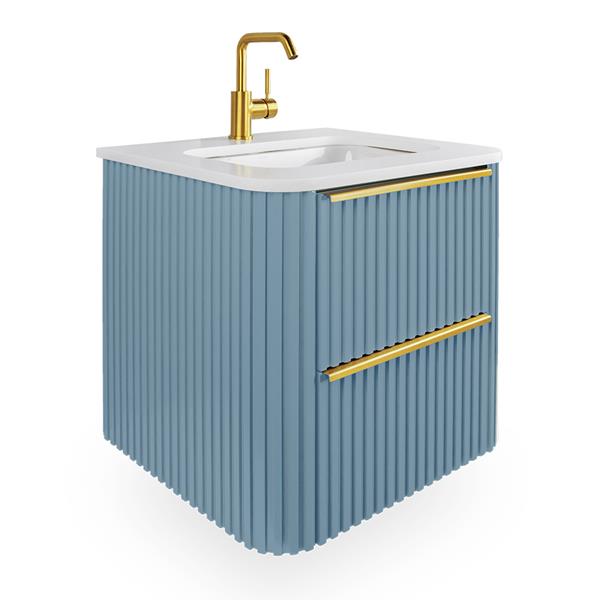 Lacava - Flutti Wall-Mount Under-Counter Vanity With Rounded Corners, Fluted Detailing And Two Drawers.