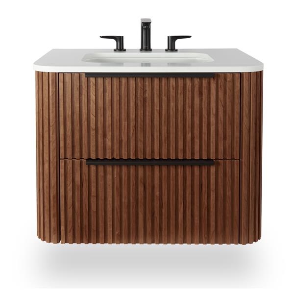 Lacava - Flutti Wall-Mount Under-Counter Vanity With Rounded Corners, Fluted Detailing And Two Drawers