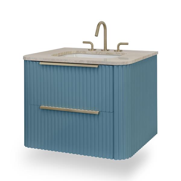 Lacava - Flutti Wall-Mount Under-Counter Vanity With Rounded Corners, Fluted Detailing And Two Drawers