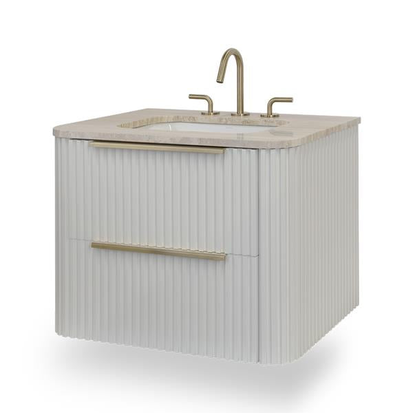 Lacava - Flutti Wall-Mount Under-Counter Vanity With Rounded Corners, Fluted Detailing And Two Drawers
