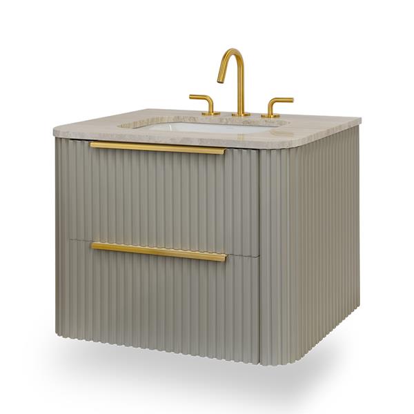 Lacava - Flutti Wall-Mount Under-Counter Vanity With Rounded Corners, Fluted Detailing And Two Drawers
