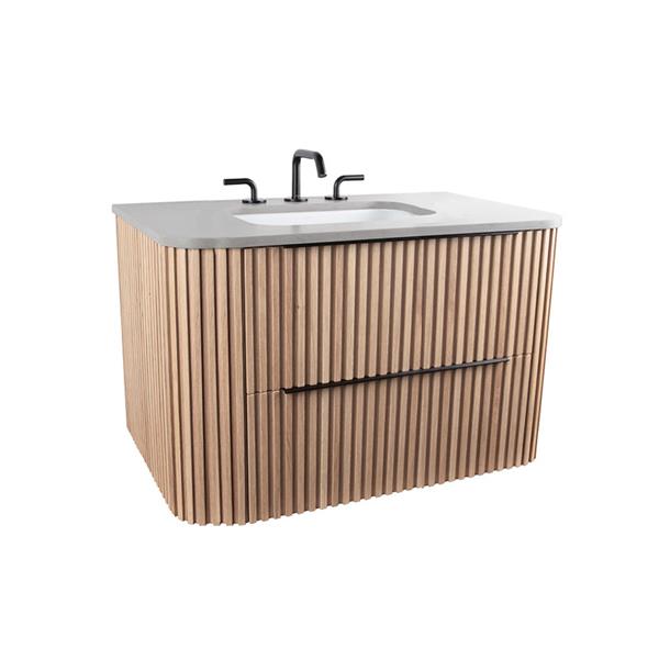 Lacava - Flutti Wall-Mount Under-Counter Vanity With Rounded Corners, Fluted Detailing And Two Drawers