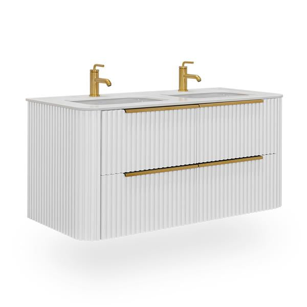 Lacava - Flutti Wall-Mount Under-Counter Vanity With Rounded Corners, Fluted Detailing And Four Drawers