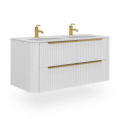 Lacava - Flutti Wall-Mount Under-Counter Vanity With Rounded Corners, Fluted Detailing And Four Drawers