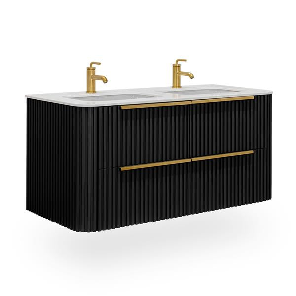 Lacava - Flutti Wall-Mount Under-Counter Vanity With Rounded Corners, Fluted Detailing And Four Drawers