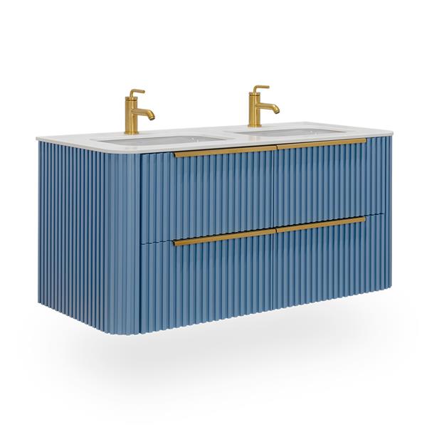 Lacava - Flutti Wall-Mount Under-Counter Vanity With Rounded Corners, Fluted Detailing And Four Drawers