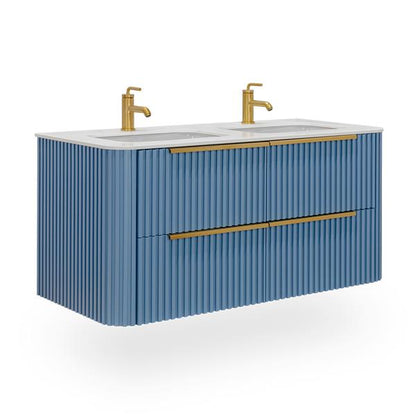 Lacava - Flutti Wall-Mount Under-Counter Vanity With Rounded Corners, Fluted Detailing And Four Drawers