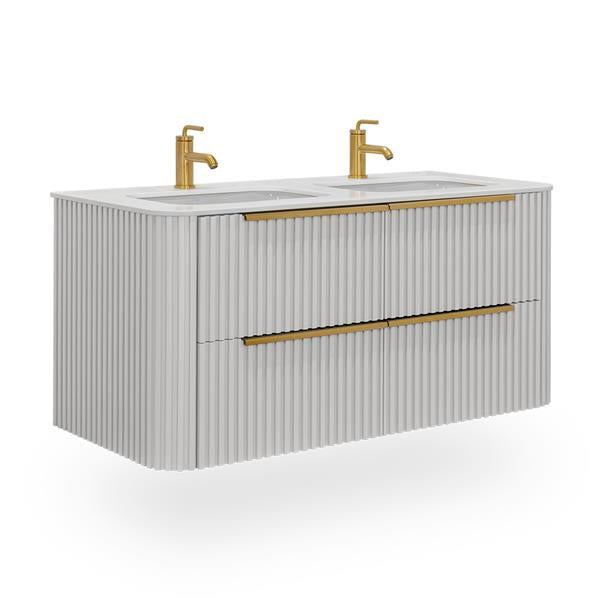 Lacava - Flutti Wall-Mount Under-Counter Vanity With Rounded Corners, Fluted Detailing And Four Drawers