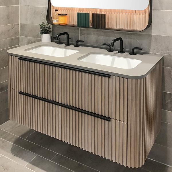 Lacava - Flutti Wall-Mount Under-Counter Vanity With Rounded Corners, Fluted Detailing And Four Drawers