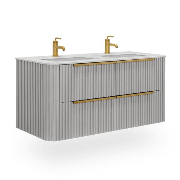Lacava - Flutti Wall-Mount Under-Counter Vanity With Rounded Corners, Fluted Detailing And Four Drawers