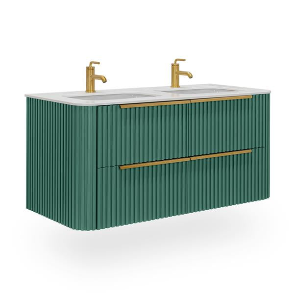 Lacava - Flutti Wall-Mount Under-Counter Vanity With Rounded Corners, Fluted Detailing And Four Drawers