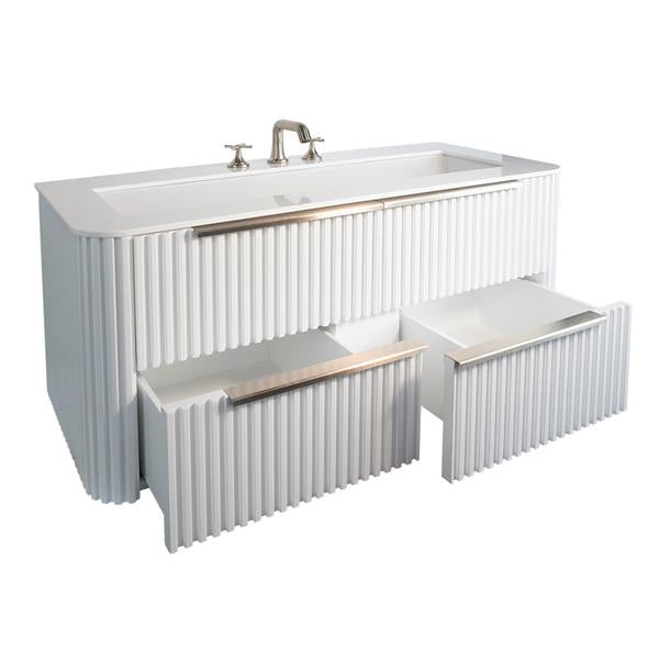 Lacava - Flutti Wall-Mount Under-Counter Vanity With Rounded Corners, Fluted Detailing And Four Drawers