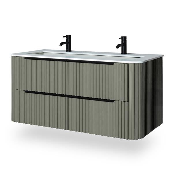 Lacava - Flutti Wall-Mount Under-Counter Vanity With Rounded Corners, Fluted Detailing And Four Drawers