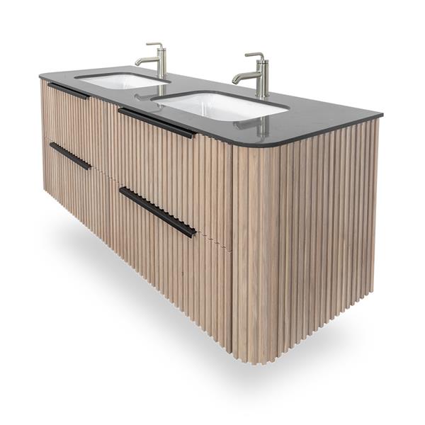Lacava - Flutti Wall-Mount Under-Counter Vanity With Rounded Corners, Fluted Detailing And Four Drawers