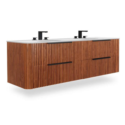 Lacava - Flutti Wall-Mount Under-Counter Vanity With Rounded Corners, Fluted Detailing And Four Drawers