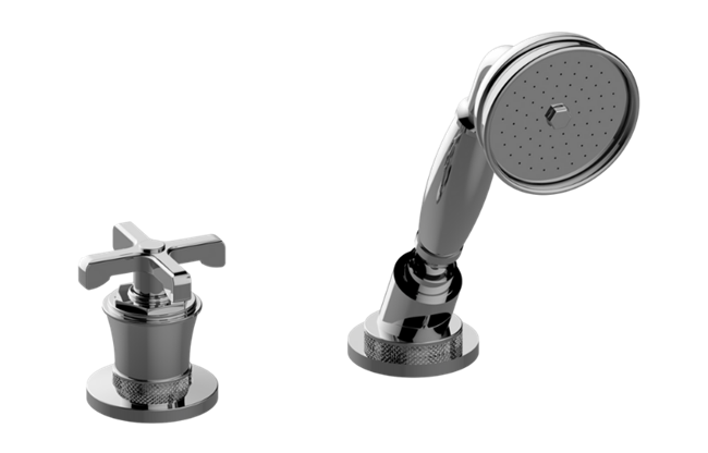 Graff - Vignola Deck-Mounted Handshower and Diverter Set Cross Handles Marble Insert - Trim Only