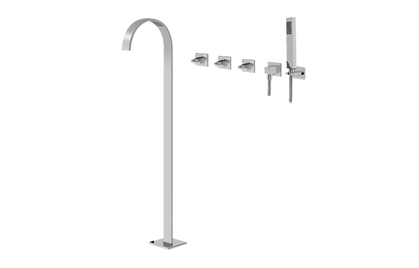Graff - Sade Floor-Mounted Tub Filler w/Wall-Mounted Handshower & Diverter