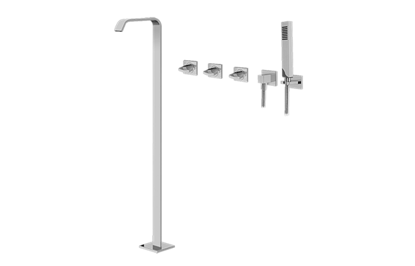 Graff - Targa Floor-Mounted Tub Filler w/Wall-Mounted Handshower & Diverter