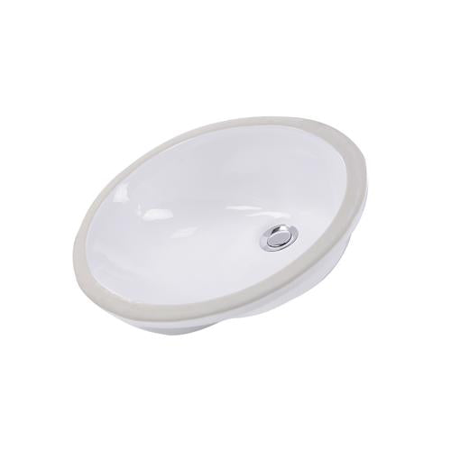 Nantucket Sinks - 15 Inch x 12 Inch Glazed Bottom Undermount GB-15x12-W Oval Ceramic Sink In White