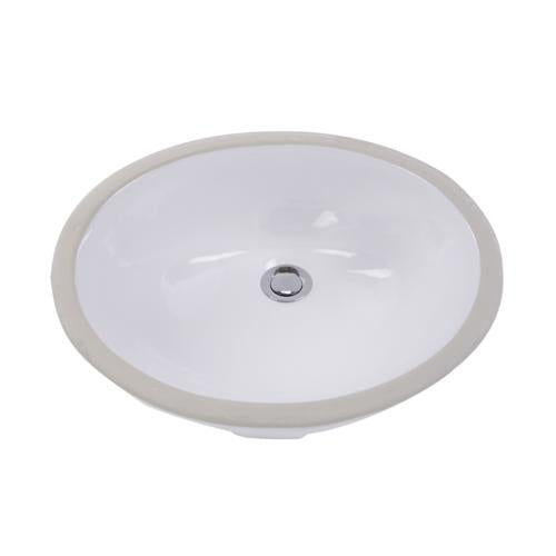 Nantucket Sinks - 17 Inch x 14 Inch Glazed Bottom Undermount GB-17x17-W Oval Ceramic Sink In White