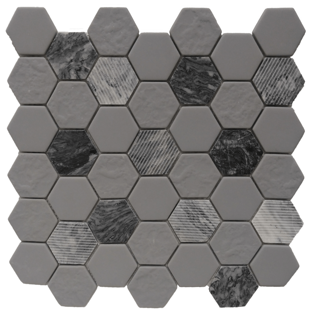 Roca Tile - Gray Granite Hexagon 12 x 12 Mosaic