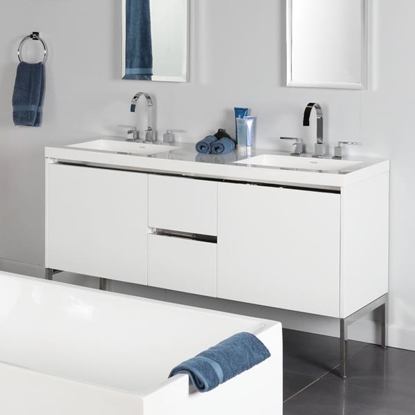 Lacava - Kubista Wall-Mount Under-Counter Double Vanity With A Notch-Back Large Drawer On Left And Right, And Two Small Drawers On The