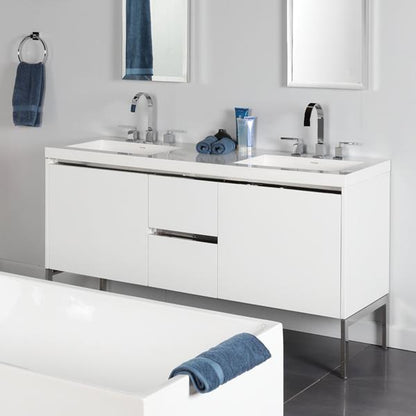Lacava - Kubista Wall-Mount Under-Counter Double Vanity With A Notch-Back Large Drawer On Left And Right, And Two Small Drawers On The