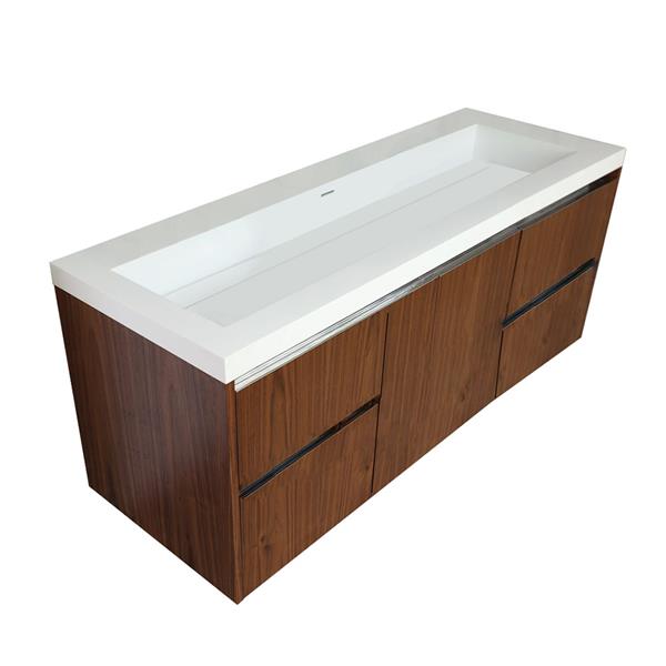 Lacava - Kubista Wall-Mounted Undercounter Vanity With A Large Drawer On The Center And Two Small Drawers On Left And Right, Washbasin