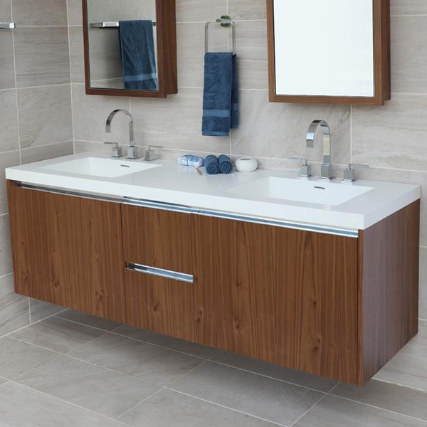 Lacava - Kubista Wall-Mount Under-Counter Double Vanity With , A Notch-Back Large Drawer On Left And Right, And Two Small Drawers On The