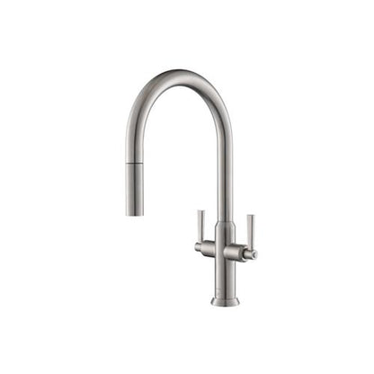 Isenberg - Velox - Dual Spray Stainless Steel Two Handle Kitchen Faucet With Pull Out
