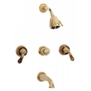 Phylrich - Versailles Three Handle Tub and Shower Set, Brown Onyx Handle - Trim Only