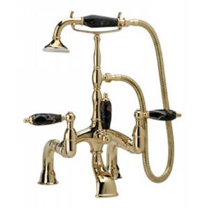 Phylrich - Old Tyme Deck Mounted Exposed Tub & Shower Set, Black Marble Lever Handles