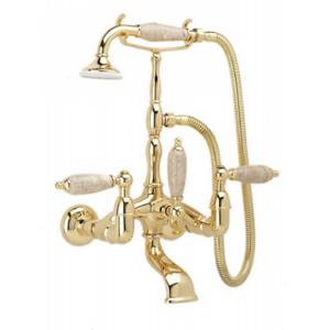 Phylrich - Old Tyme Wall Mounted Exposed Tub & Shower Set, Beige Marble Lever Handles