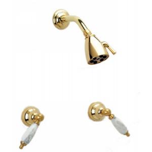Phylrich - Carrara Two Handle Shower Set, White Marble Lever Handles - Trim Only