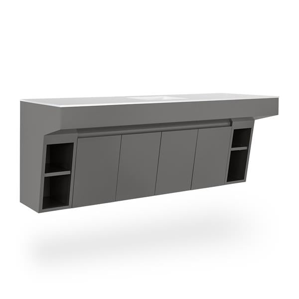 Lacava - Kubitop 22 Inch, Wall-Mount Vanity With Four Doors, One Cubby With Shelf And Fingerpull Openings