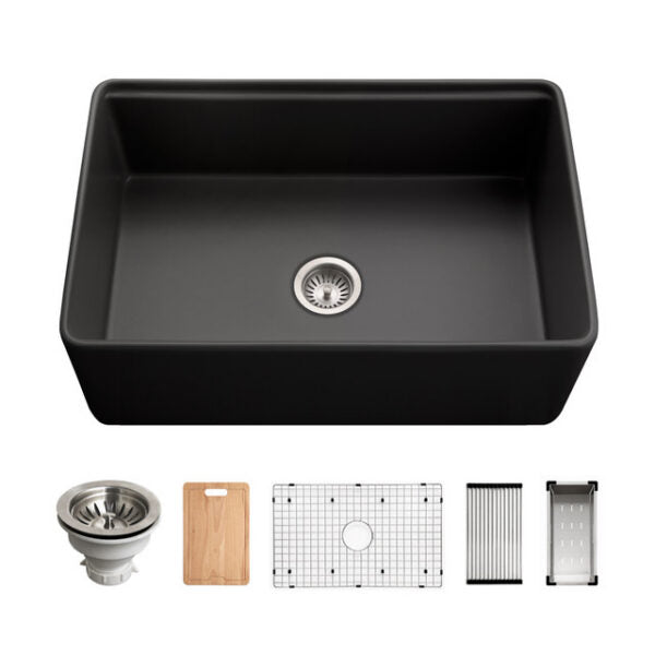 Hamat - Kilncrest 30 Inch Apron-Front Fireclay Workstation Single Bowl Kitchen Sink
