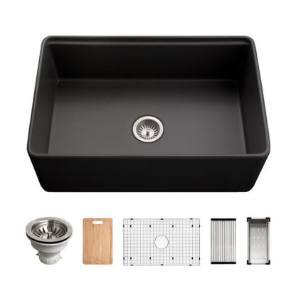 Hamat - Kilncrest 30 Inch Apron-Front Fireclay Workstation Single Bowl Kitchen Sink