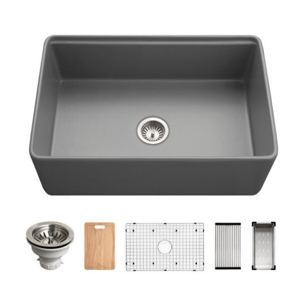 Hamat - Kilncrest 30 Inch Apron-Front Fireclay Workstation Single Bowl Kitchen Sink