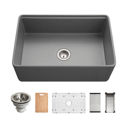 Hamat - Kilncrest 30 Inch Apron-Front Fireclay Workstation Single Bowl Kitchen Sink