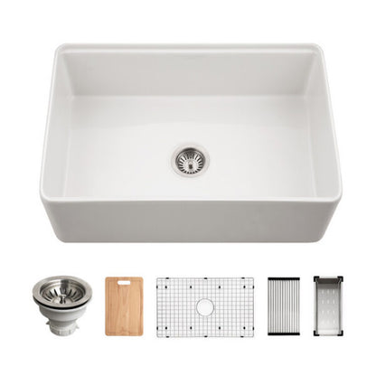 Hamat - Kilncrest 30 Inch Apron-Front Fireclay Workstation Single Bowl Kitchen Sink