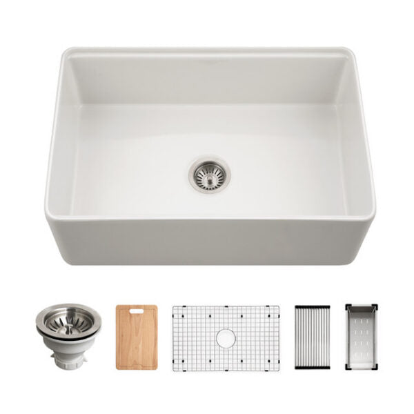 Hamat - Kilncrest 30 Inch Apron-Front Fireclay Workstation Single Bowl Kitchen Sink