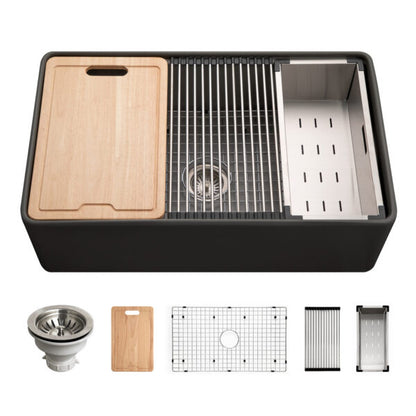 Hamat - Kilncrest 33 Inch Apron-Front Fireclay Workstation Single Bowl Kitchen Sink