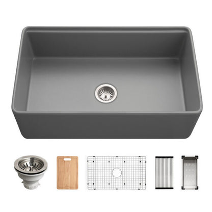 Hamat - Kilncrest 33 Inch Apron-Front Fireclay Workstation Single Bowl Kitchen Sink
