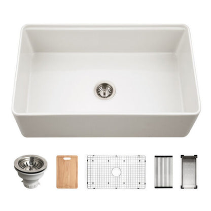 Hamat - Kilncrest 33 Inch Apron-Front Fireclay Workstation Single Bowl Kitchen Sink