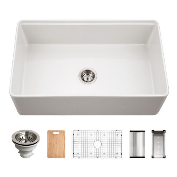 Hamat - Kilncrest 33 Inch Apron-Front Fireclay Workstation Single Bowl Kitchen Sink