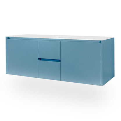 Lacava - Kubista Wall-Mount Under-Counter Double Vanity With A Notch-Back Large Drawer On Left And Right, And Two Small Drawers On The