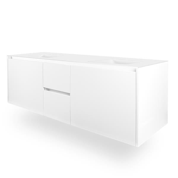 Lacava - Kubista Wall-Mount Under-Counter Double Vanity With , A Notch-Back Large Drawer On Left And Right, And Two Small Drawers On The