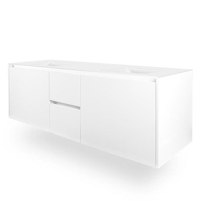 Lacava - Kubista Wall-Mount Under-Counter Double Vanity With , A Notch-Back Large Drawer On Left And Right, And Two Small Drawers On The