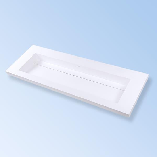 Lacava - Kubista Vanity-Top Wide Center-Bowl Bathroom Sink Made Of Solid Surface, With An Overflow And Decorative Drain Cover