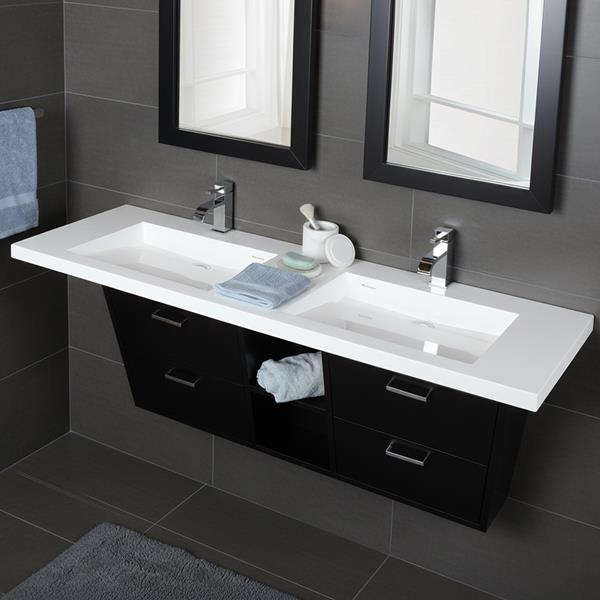 Lacava - Libera  Wall Mount Under Counter Vanity With Two Open Cubbies, Four Flip Open Doors, Led Light, And Polished Chrome Pulls.